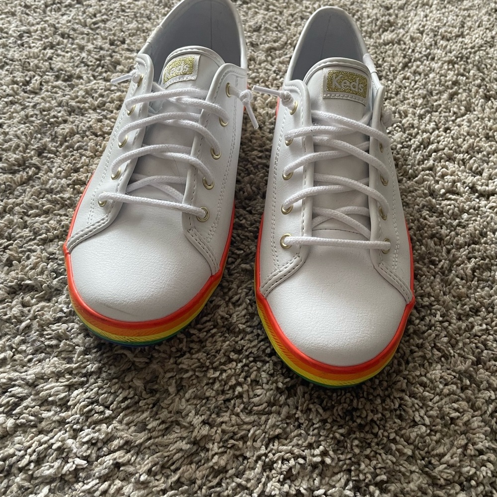 Keds Kids White Sneakers with Colorful Soles